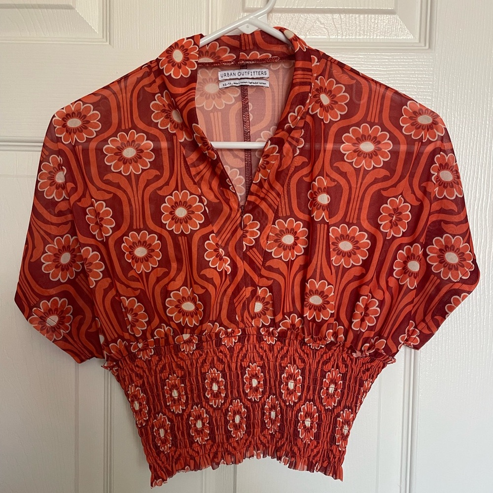 Urban Outfitters Orange Retro Floral Blouse